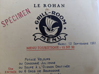 1961 LE ROHAN Grill Room Vintage Menu France