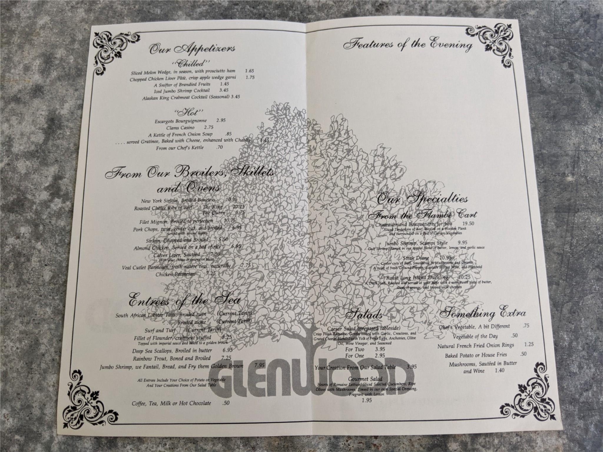 1980's GLENWOOD Restaurant Menu Sheraton Danville Inn Danville Pennsyl ...