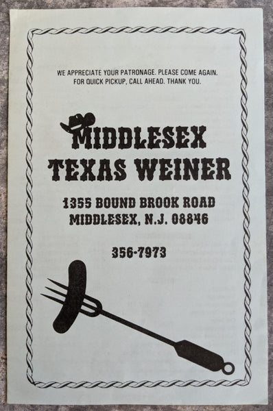 MIDDLESEX Texas Weiner Restaurant Menu Middlesex New Jersey