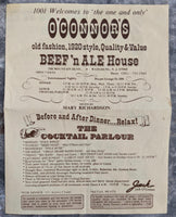1975 O'CONNOR'S Beef & Ale House Vintage Restaurant Menu Watchung New Jersey
