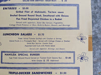 1950's NANILOA HOTEL Vintage Lunch Menu Hilo Territory Of Hawaii