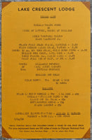 1958 LAKE CRESCENT LODGE Dinner Menu Olympic National Park Washington