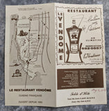 1983 LE VENDOME Restaurant Vintage Menu Quebec Canada