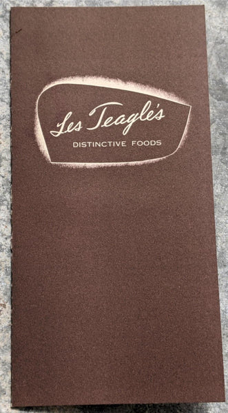 1950's LES TEAGLE'S Distinctive Foods Restaurant Mini Menu Seattle Washington
