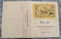 1950's Conley Yankee Pedlar Inn Wine List Menu Torrington Connecticut