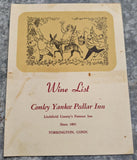 1950's Conley Yankee Pedlar Inn Wine List Menu Torrington Connecticut