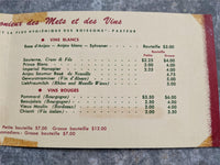 1960's Hotel SAINT MAURICE Wine List Menu Trois-Rivieres Quebec Canada
