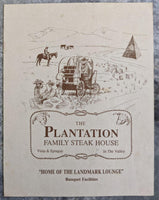1980's THE PLANTATION Steak House Restaurant Menu Spokane Washington John Mullan