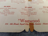 1950's WESTWOOD Restaurant Children's Die Cut Menu Rapid City South Dakota