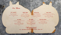 1950's WESTWOOD Restaurant Children's Die Cut Menu Rapid City South Dakota