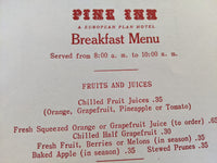 1950's PINE INN Restaurant Menu Carmel By The Sea California European Plan Hotel