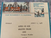1957 RICHARDSON'S RESORT On Lake Tahoe Dinner Menu Camp Richardson California