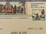 1957 RICHARDSON'S RESORT On Lake Tahoe Dinner Menu Camp Richardson California