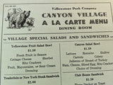 1957 CANYON VILLAGE A La Carte Vintage Menu Yellowstone Park Company Wyoming