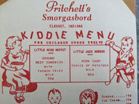 1950's PRITCHETT'S SMORGASBORD Restaurant Kiddie Coloring Menu Elkhart Indiana