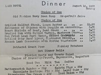 1957 LAKE HOTEL Restaurant Dinner Menu Yellowstone National Park Wyoming